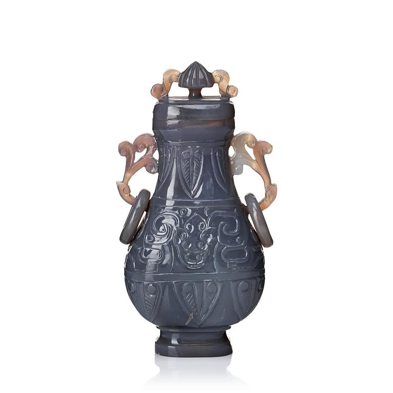 A carved agathe vase with cover, China, 20th Century.