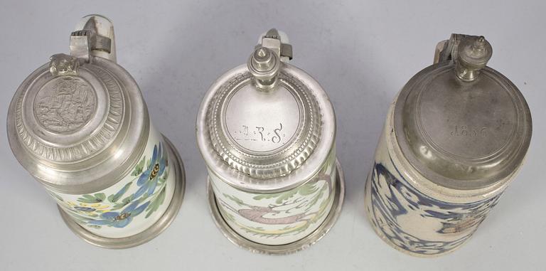 STOP, 3 st, fajans, stengods och tenn, 1700/1800-tal.