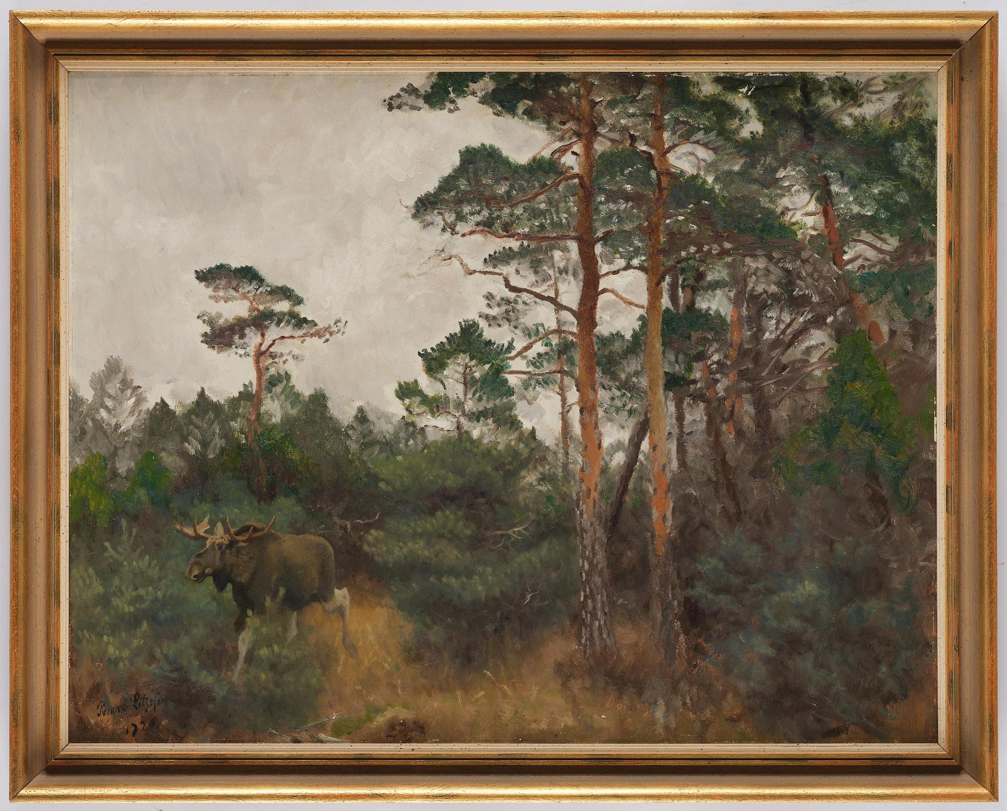 Bruno Liljefors, Moose by the forest edge.