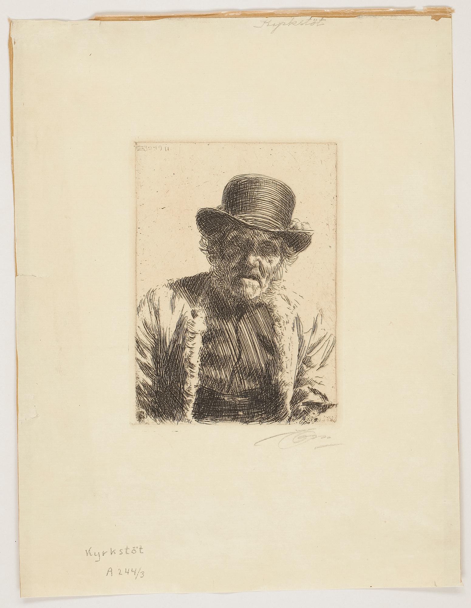 ANDERS ZORN, etsning, signerad med blyerts. Utförd 1911.