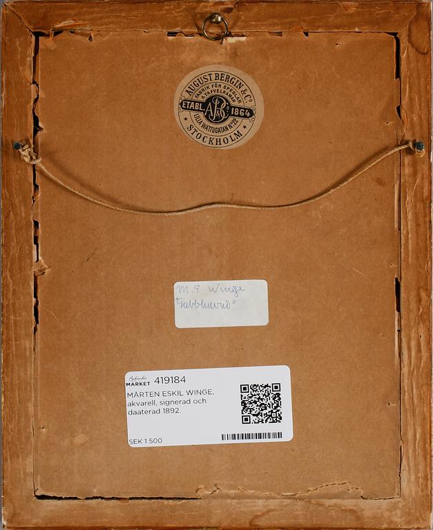 MÅRTEN ESKIL WINGE, akvarell, signerad och daterad 1892.