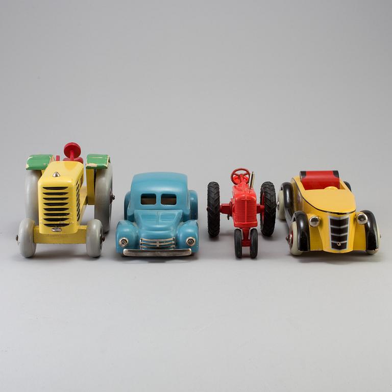 Four wood and plastic toys, Brio and Luck, Sweden, mid 20th century.