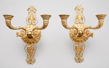 VÄGGAPPLIQUER, 1 par, förgylld mässing, 1800-/1900-tal.