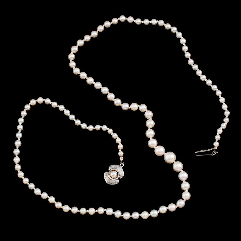PÄRLCOLLIER, odlade pärlor, silverlås.