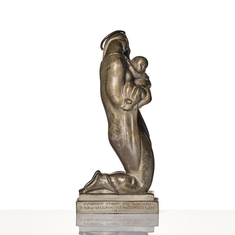 Thorwald Alef, a pewter sculpture "The Madonna with Child", model "1137", Firma Svenskt Tenn, Stockholm 1929.