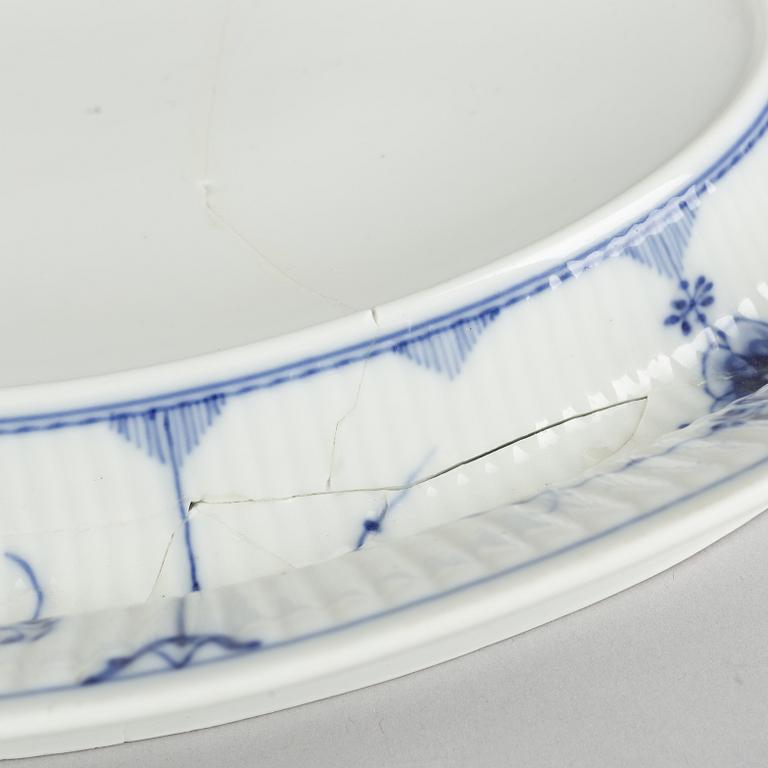 A 'Blue Fluted' porcelain tureen with cover and stand, Royal Copenhagen, early model, 19th century.