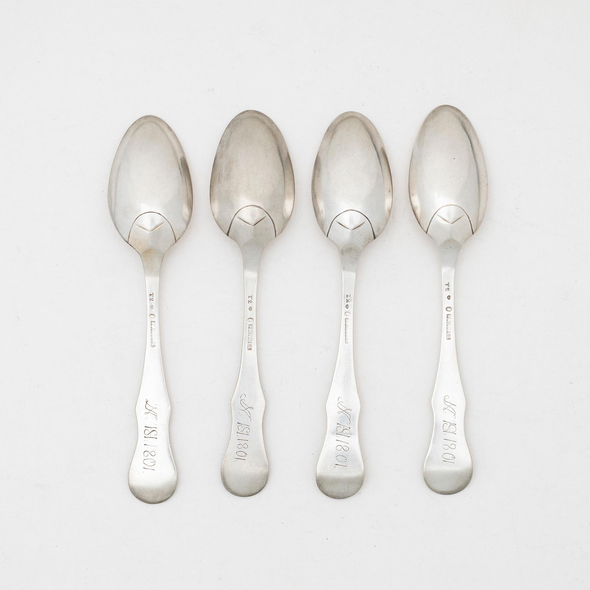 Johan Henrik Frodell, matskedar 4 st, silver, Stockholm 1801.