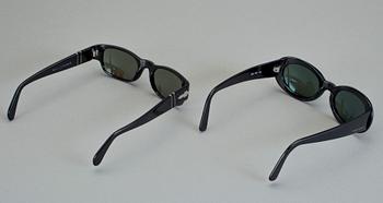 SOLGLASÖGON, 4 st, Giorgio Armani, Emporio Armani och Perso, omkring sekelskiftet 1900-talets slut.