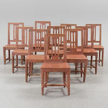 Ten Swedish Gustavian chairs, early 19th century.