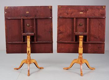 Two matched Swedish first halft 19th Century tilt-top tables by L. E. Lindell.