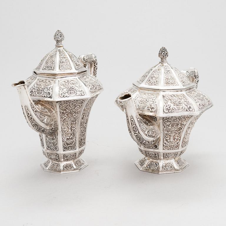 Te- och kaffeservis, 4 delar, silver, Tyskland 1900-talets första hälft.