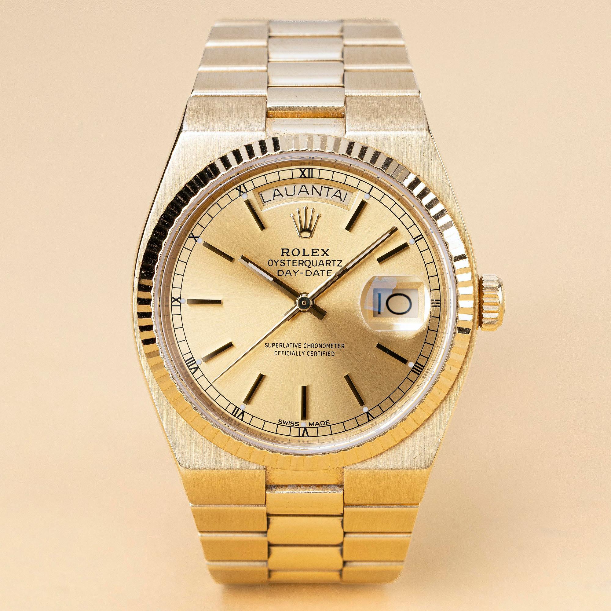Rolex, Oysterquartz, Day-Date, "Finish Day", ca 1986.