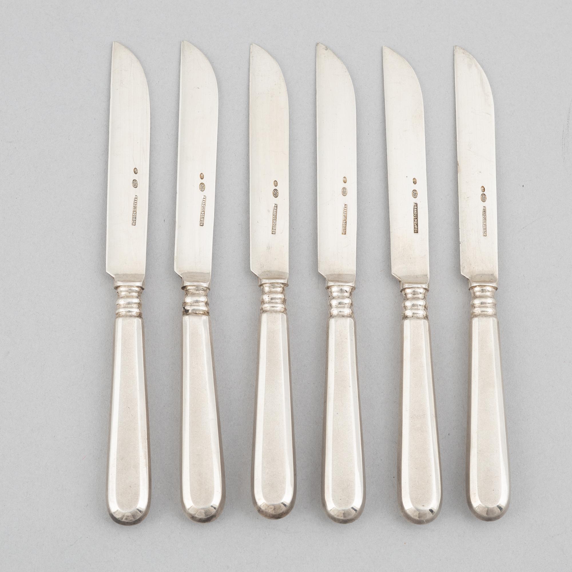 A set of six silver cheese knives, mark of H Raadus & P Osipov, Tallinn, Estonia circa 1930.