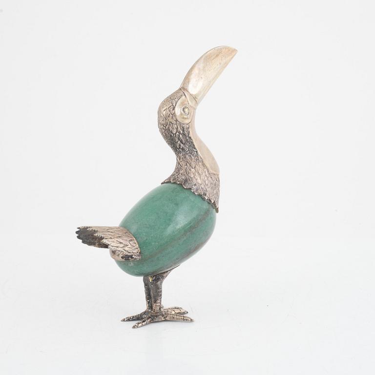 A bird figurine, silver and aventurin quartz, Brazil.