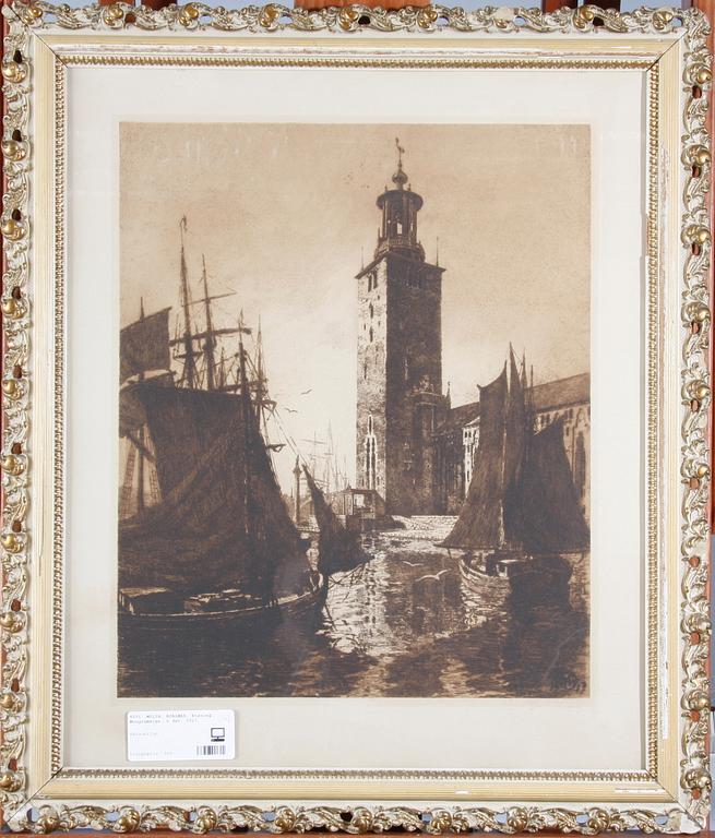 MOLIN, HJALMAR. Etsning. Mongramsign o dat 1917.