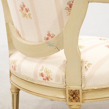 Armchairs in Gustavian style, first half of the 20th century.