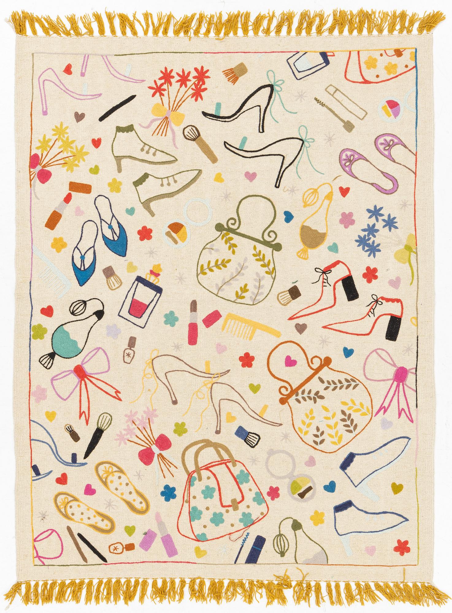 Matta, Kelim, handbroderad, 199 x 148 cm.