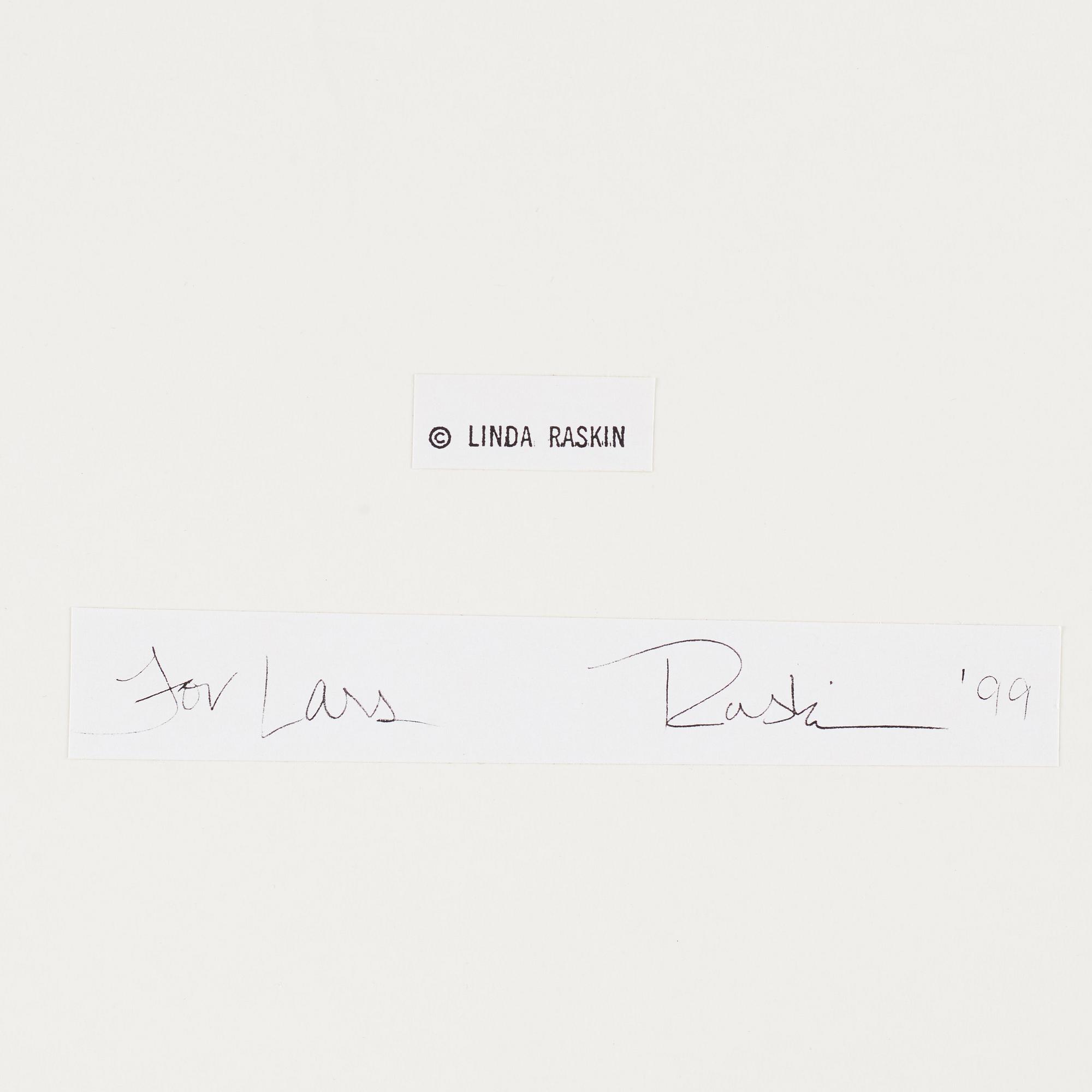 Linda Raskin, photograph signed and stamped on verso.