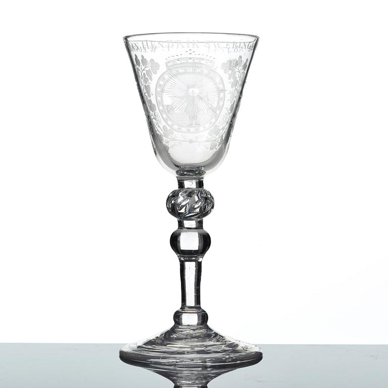 A Dutch engraved glass goblet, 18th Century.