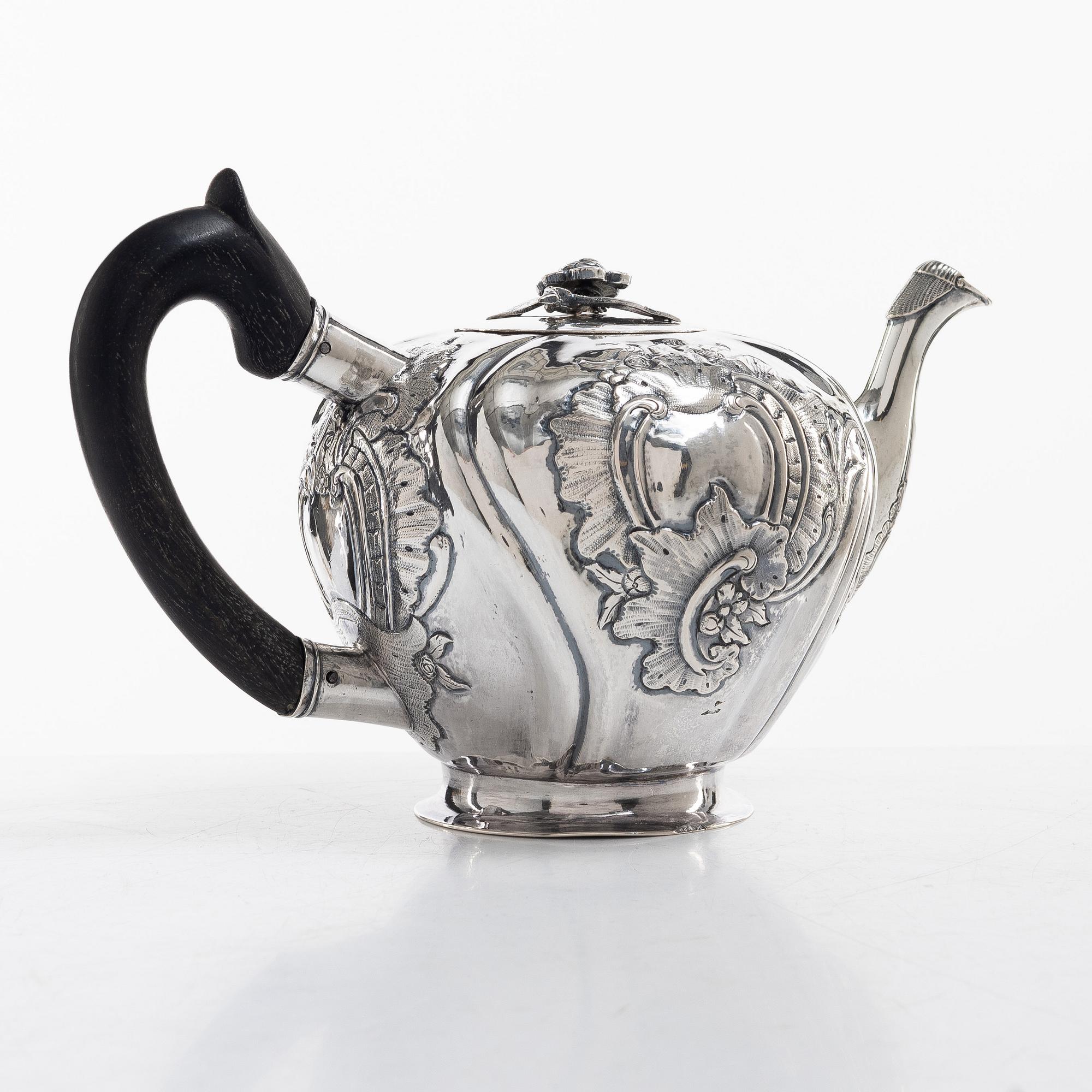 A Russian silver teapot, Moscow 18th century, unclear marks, probably Fedor Petrov (active 1760-1789).
