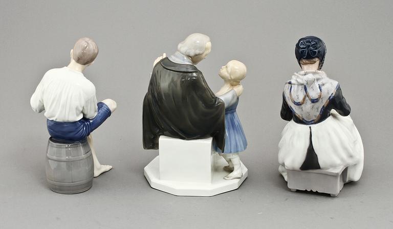 FIGURINER, 3 st, porslin, Bing & Gröndal samt Royal Copenhagen, 1900-talets mitt.