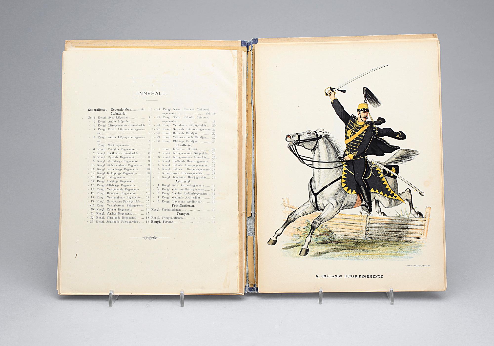 BÖCKER OCH VYKORT, 2+1, uniformer och adelsvapen, 1890-tal.