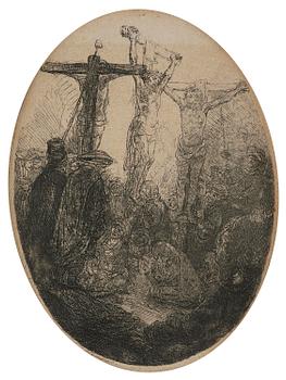 776. Rembrandt Harmensz van Rijn, Christ Crucified between the Two Thieves: Oval Plate.