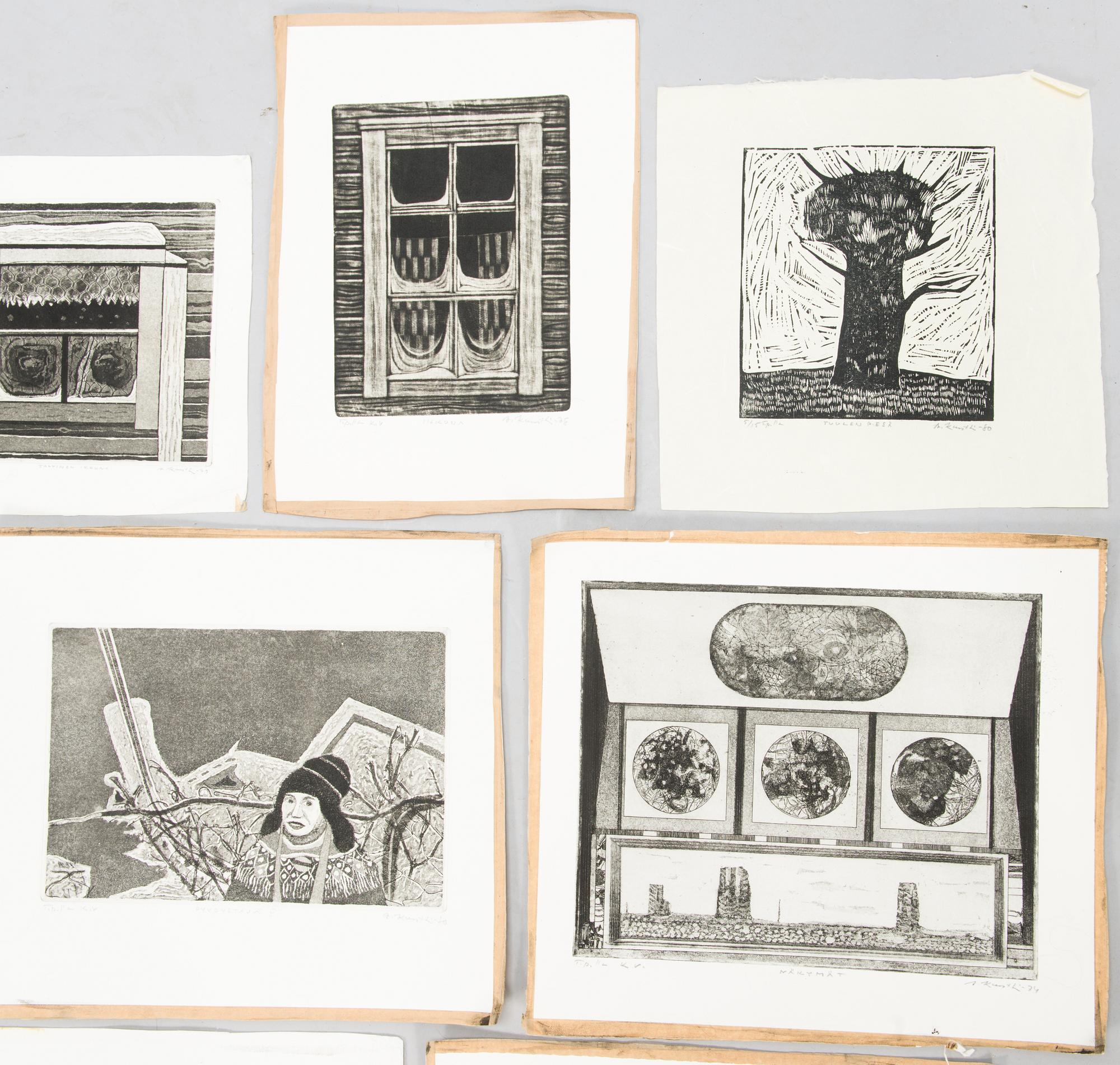 ALLAN KUNTSI, etsningar och träsnitt 10 st, signerade och daterade, numrerade.