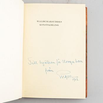 Books, three volumes, Swedish art collections, one with handwritten dedication by Prince Eugen 1942.