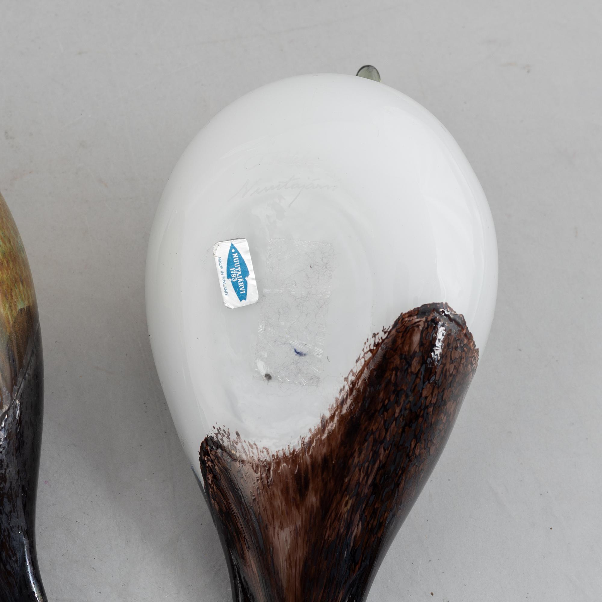 Oiva Toikka, glasfåglar, 2 st, Nuutajärvi, Notsjö, Finland.