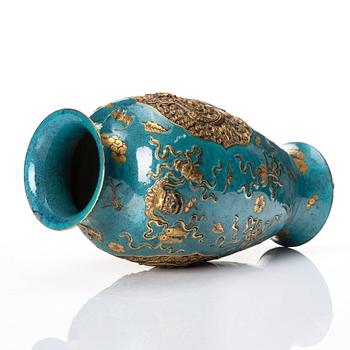 A robins egg glazed vase, Qing dynasty, with Qianlong mark.