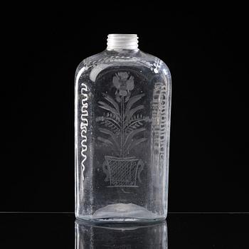 FLASKA, glas. Troligen Skånska glasbruket, 1700-tal.