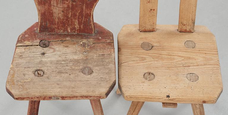 two folk art chairs from Hälsingland in the 19th century.