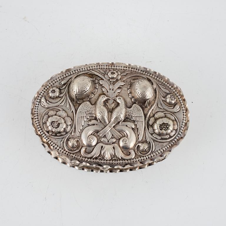 A German silver box, late 19th century.