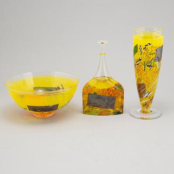 Bertil Vallien, a glass vase, a bottle and a bowl, Artist Collection, Kosta Boda.