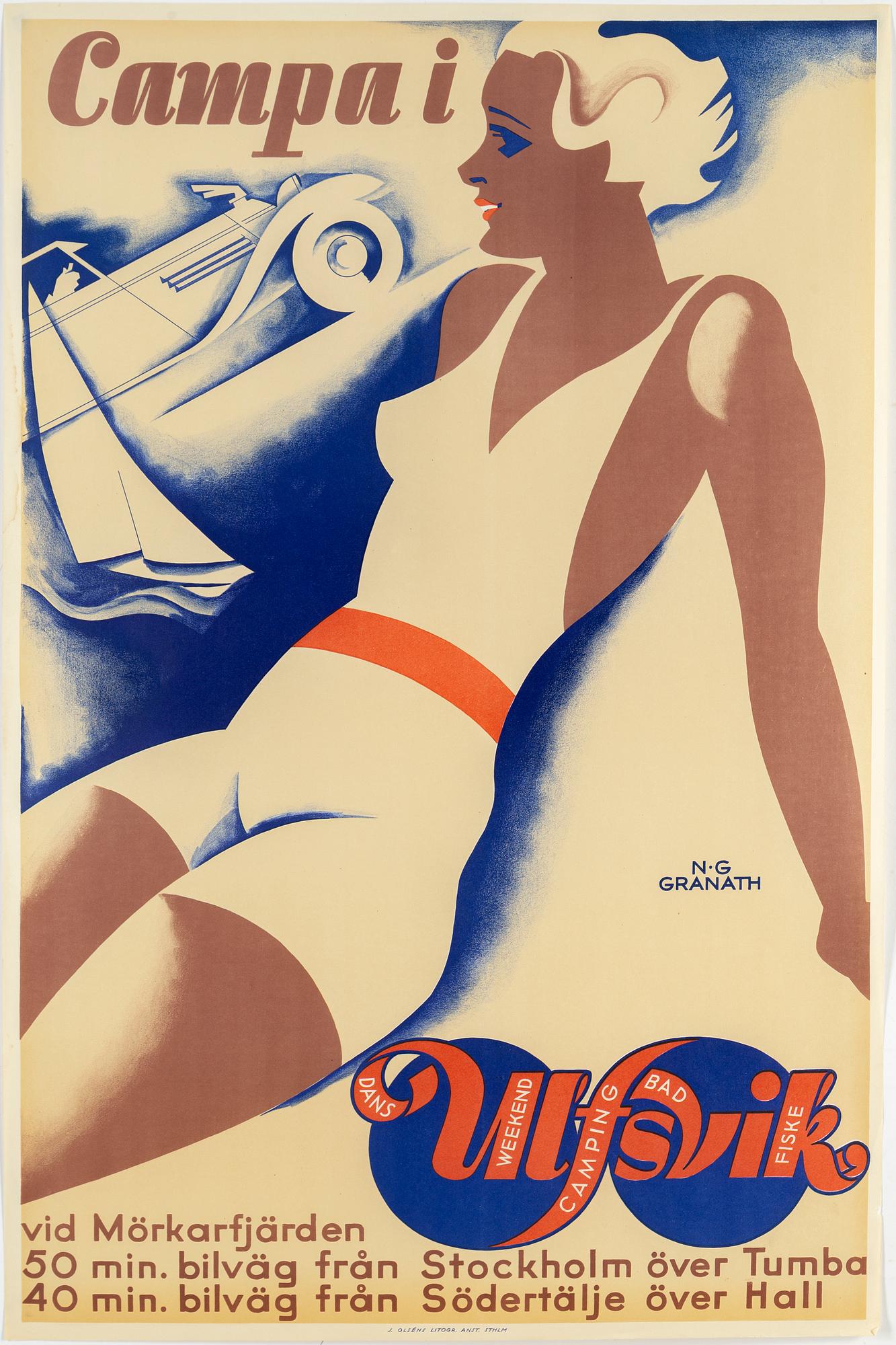 NILS GUSTAF GRANATH, a vintage poster, J. Olséns Litogr. Anst. Sthlm, 1930's.