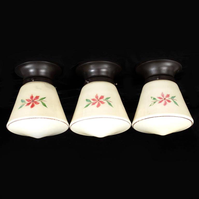 TAKLAMPOR, 6 stycken, glas, Pukeberg, 1930-tal. Höjd 24 cm.