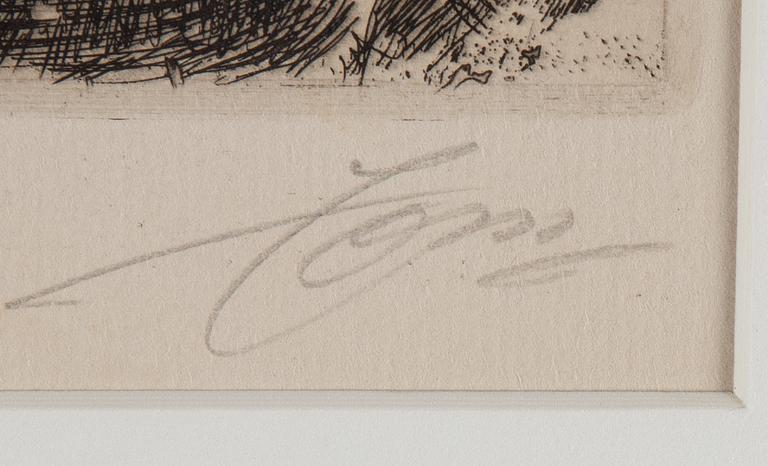 ANDERS ZORN, etsning, 1911, signerad Zorn med blyerts. "Kyrkstöt".