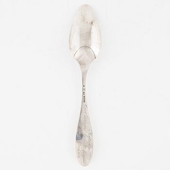 A Swedish Silver Spoon, rewarded at Börsjö Bruk 1823, mark of Lorenz Georg Weis, Norrköping 1823.