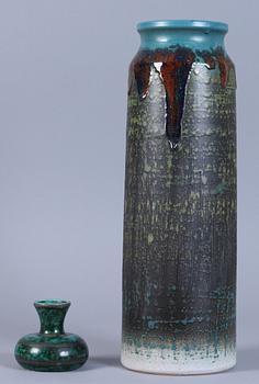 VASER, två st, stengods, "Argenta", Wilhelm Kåge, Gustavsberg samt Tilgmans.