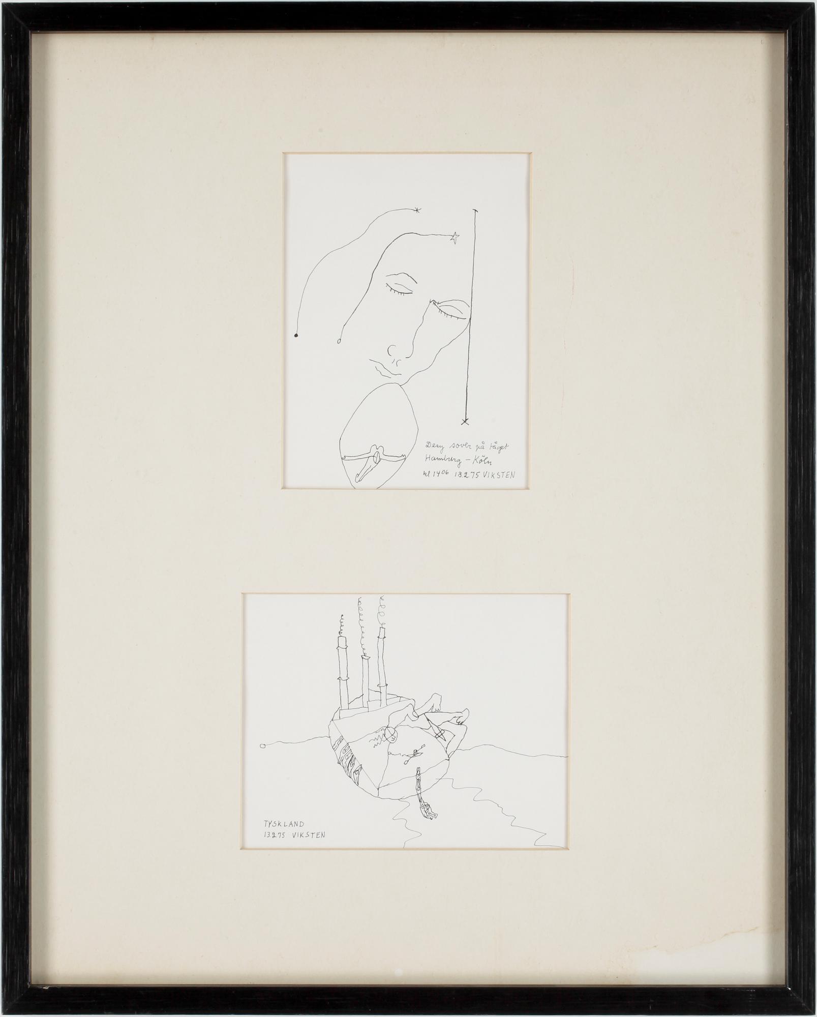 HANS VIKSTEN, 2 st tuschteckningar, samramade, sign o dat 75.