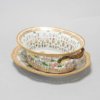 A Royal Copenhagen "Flora Danica" chesnut basket with stand, Denmark, 20th Century.