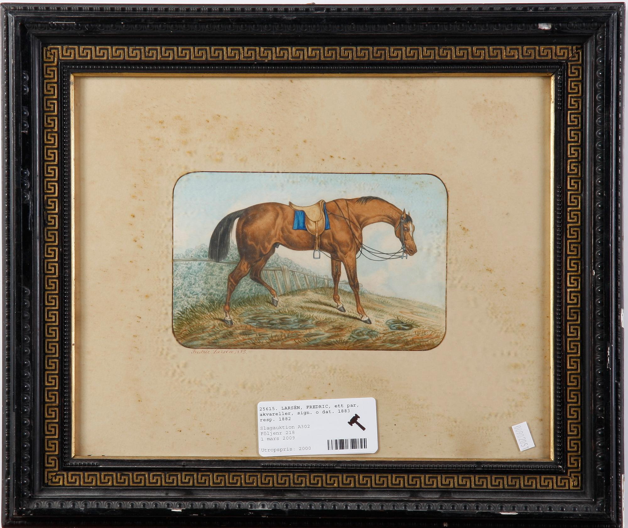 LARSÉN, FREDRIC, ett par, akvareller, sign. o dat. 1883 resp. 1882.