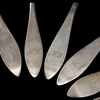 SKEDAR, 6 st, silver, 1700-tal. Vikt 265 g.