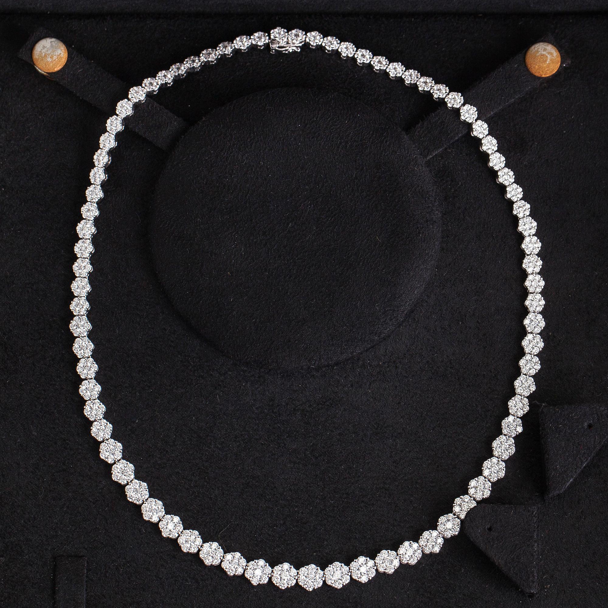An 18K white gold necklace set with  diamonds totalling approx. 17.62 ct according to engraving. Foreign hallmarks.