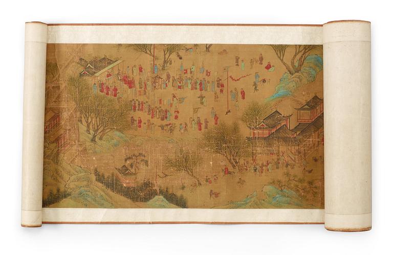 A long hand scroll and calligraphy, Qing dynasty, presumably 18th Century.