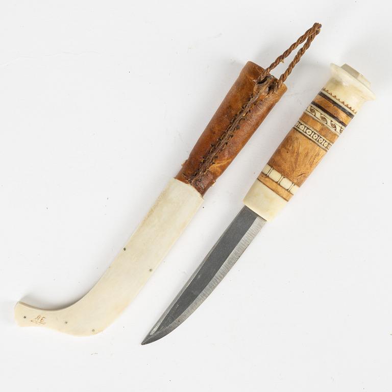 Anton Enarsson, a Sami reindeer horn knife, Arjeplog, signed AE.