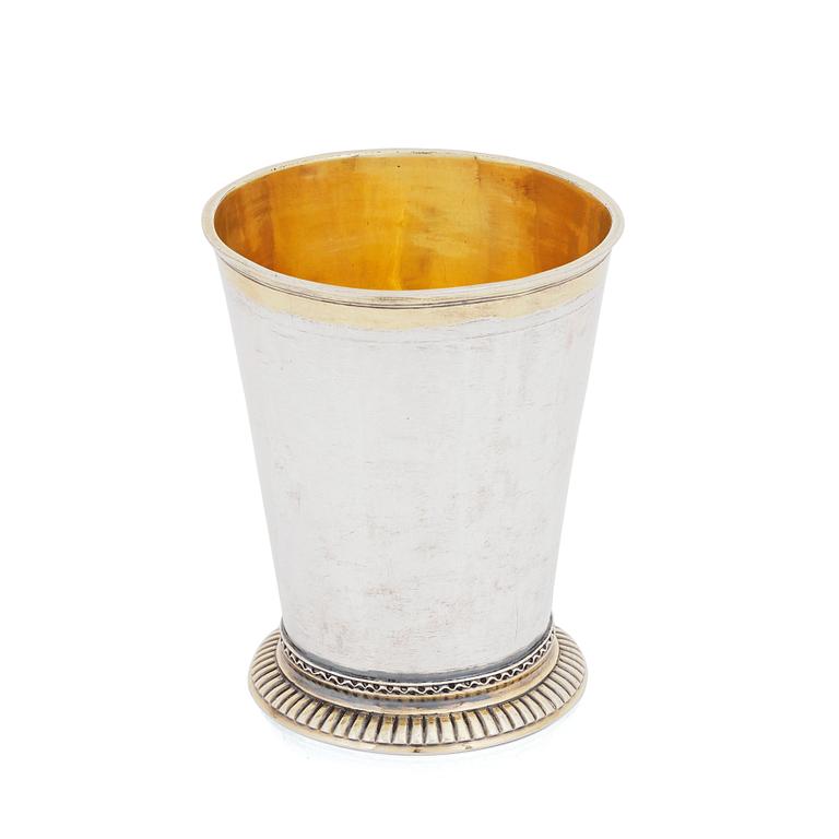 A Swedish early 18th century parcel-gilt silver beaker, mark of Petter Berendt, Stockholm 1702.