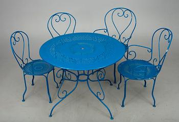 PUUTARHAKALUSTO, 5 osaa, siniseksi maalattua metallia, 1900-luku.