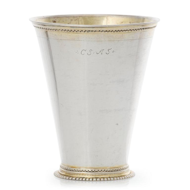 A Swedish early 18th century parcel-gilt silver beaker, mark of Petter Ersson Lund, Stockholm 1713.